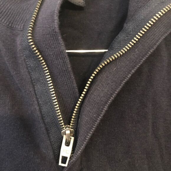 5/$15 SALE FRENCH CONNECTION Quarter Zip Utility Blue Sweater Large - Picture 12 of 16